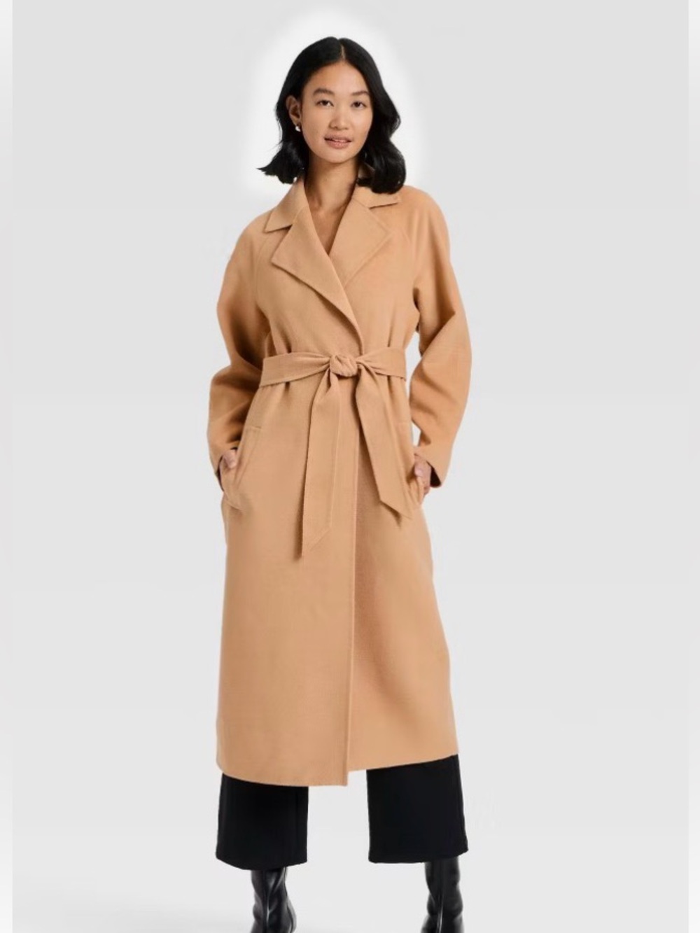 NWT • A NEW DAY • Double Face Belted Wrap Coat Classic Belted Camel Coat - Picture 1 of 11